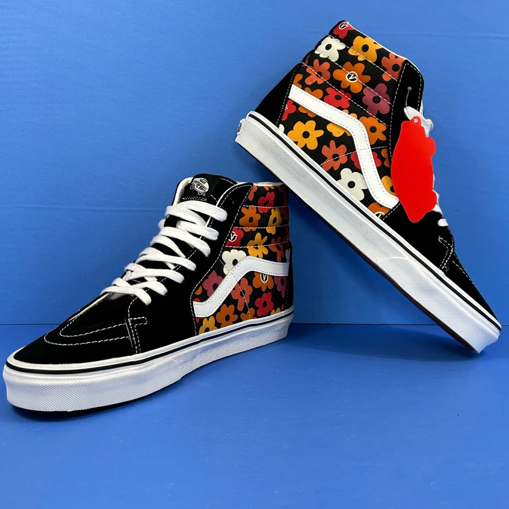 New VANS Men’s SK8-HI Flower Black High Top Sz 10 Canvas Suede Sneakers